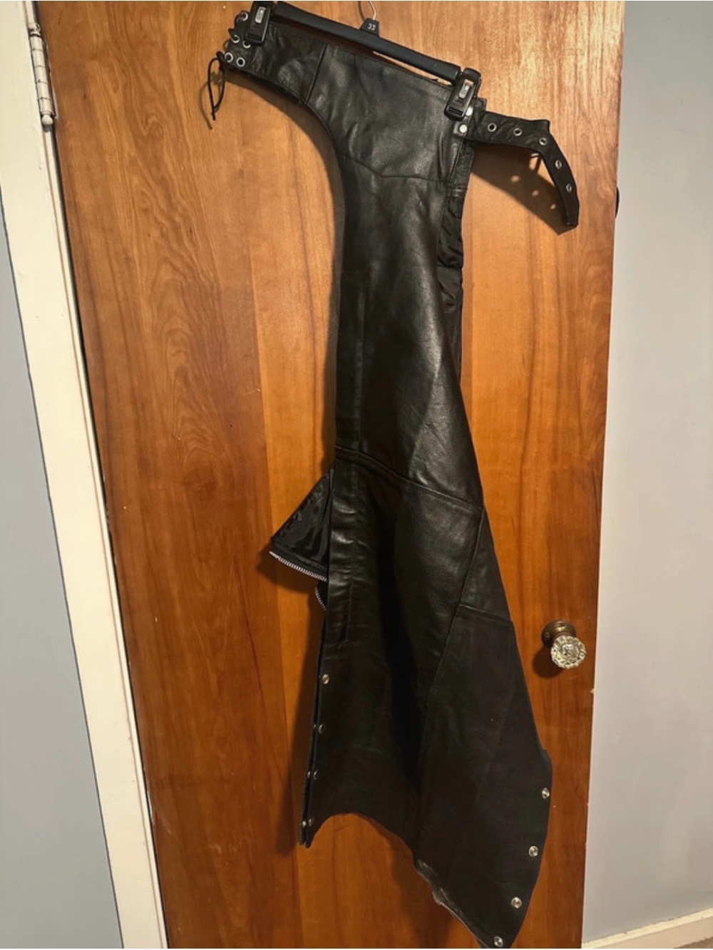 Wide Leg Black Leather Chaps - Motorcycle Style